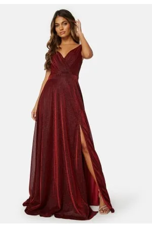 Goddiva Glitter Wrap Maxi Dress Red M (UK12)