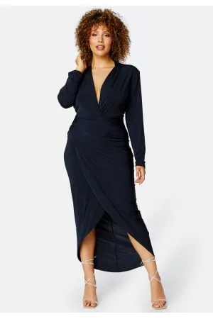 John Zack Long Sleeve Rouch Curve Dress Navy 54 (UK26)