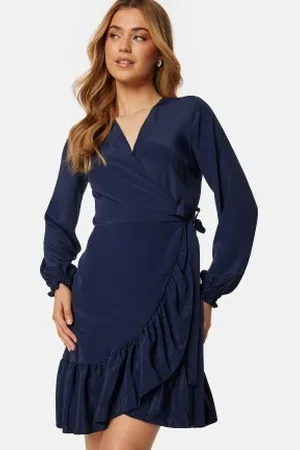 John Zack Frilly Wrap Mini Dress Navy XS (UK8)