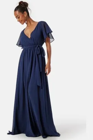 Goddiva Flutter Chiffon Maxi Dress Navy XXL (UK18)