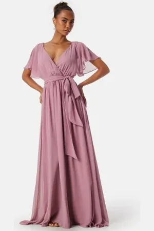 Goddiva Flutter Chiffon Maxi Dress Lavender XS (UK8)
