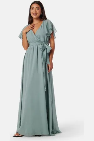 Goddiva Flutter Chiffon Maxi Dress Sage Green XL (UK16)