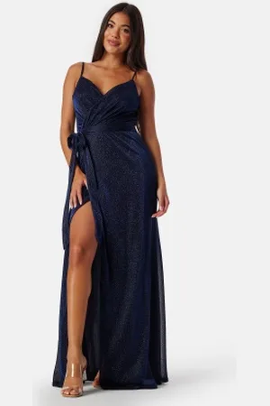 Goddiva Glitter Wrap Front Maxi Dress Navy M (UK12)