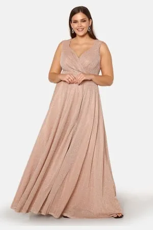 Goddiva Glitter Wrap Front Maxi Curve Dress With Split Nude 48 (UK20)