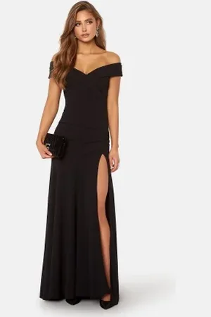 Goddiva Bardot Pleat Maxi Split Dress L (UK14)