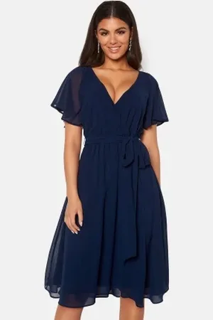 Goddiva Flutter Chiffon Midi Dress Dark blue XS (UK8)