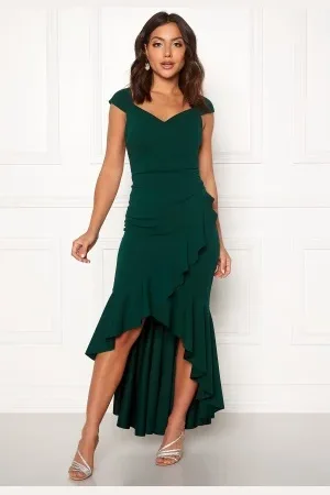 Goddiva Wrap Front Frill Dress Green M (UK12)