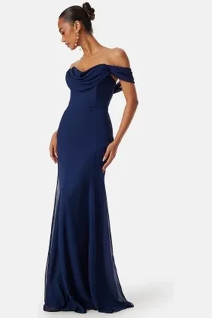 Goddiva Chiffon Off Shoulder Maxi Dress L (UK14)