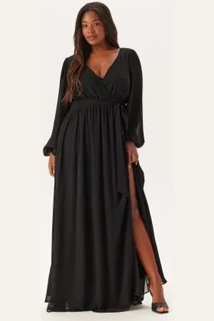 Goddiva Long Sleeve Chiffon Maxi Curve Dress 44 (UK16)