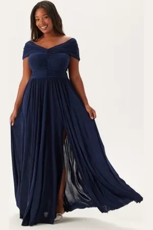 Goddiva Bardot Rouched Maxi With Split 44 (UK16)