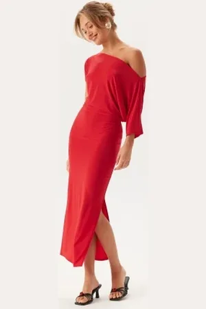 John Zack Off Shoulder Midaxi Dress Red XXS (UK6)