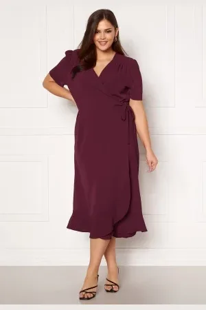 John Zack Short Sleeve Wrap Frill Curve Dress Wine 44 (UK16)
