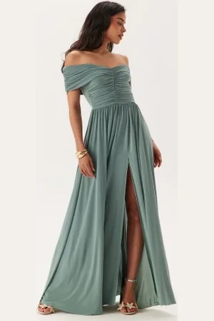 Goddiva Bardot Rouched Maxi Split Dress S (UK10)