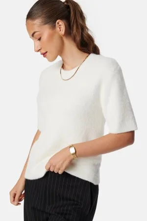 BUBBLEROOM Fluffy Knitted Short Sleeve Sweater L