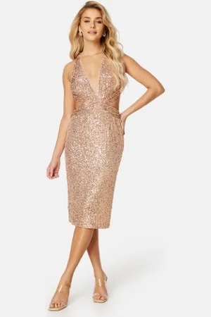 Elle Zeitoune Jaycee Cut Out Detailed Sequin Midi Dress M (UK12)