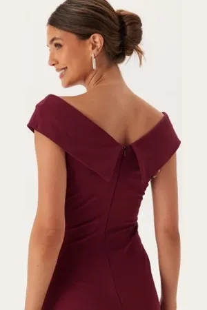 Goddiva Bardot Pleat Maxi Split Dress XS (UK8)