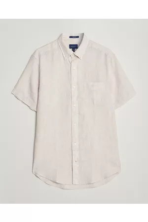 GANT Herre Kortermede - Regular Fit Striped Linen Short Sleeve Shirt Dry Sand