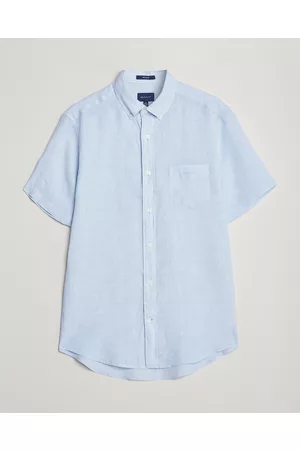 GANT Herre Kortermede - Regular Fit Striped Linen Short Sleeve Shirt Capri Blue