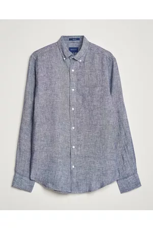 GANT Herre Skjorter - Regular Fit Linen Shirt Marine