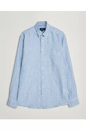 Eton Herre Skjorter - Slim Fit Striped Linen Shirt Mid Blue