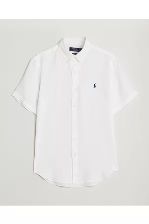 Ralph Lauren Herre Kortermede - Slim Fit Linen Short Sleeve Shirt White