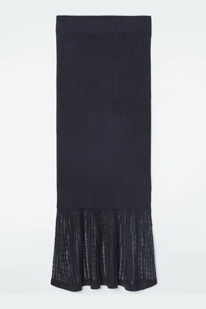 COS LACE-STITCH RIBBED-KNIT MIDI SKIRT