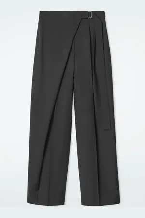 COS RELAXED BELTED WRAP-FRONT WOOL TROUSERS