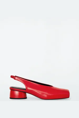 COS SQUARE-TOE LEATHER HEELED BALLET PUMPS