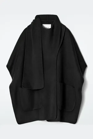 COS SCARF-DETAIL DOUBLE-FACED WOOL CAPE