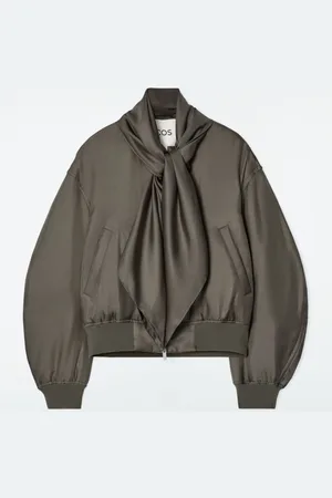 COS SCARF-DETAIL PADDED SILK BOMBER JACKET