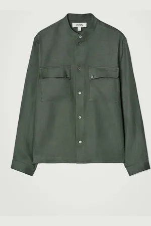 COS GRANDAD-COLLAR LINEN OVERSHIRT