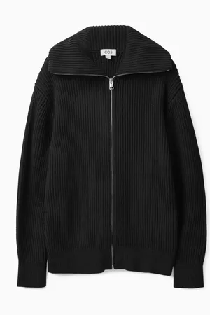 COS ZIP-UP RIBBED-KNIT CARDIGAN