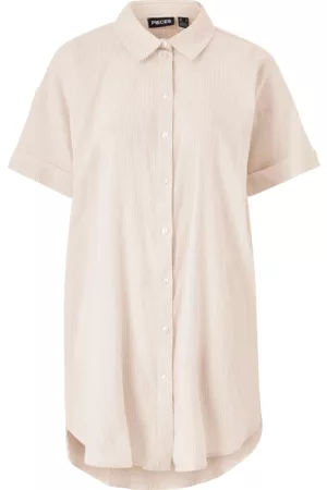 Pieces Dame Bluser - Lang skjorte pcTerra SS Long Shirt - Brun