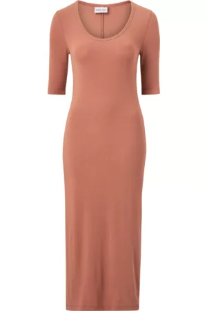 Calvin Klein Dame Strikkede kjoler - Kjole Modal Rib Midi 1/2 Slv Dress - Brun - 44/46