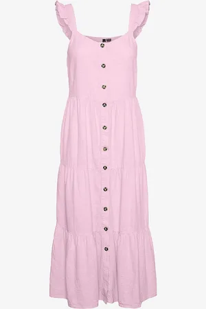 VERO MODA Kjole i lin vmLinn SL Calf Button Dress