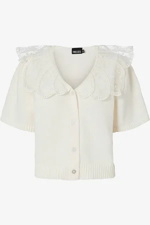 Pieces® Topp pcAbby SS Lace Collar Knit Cardigan