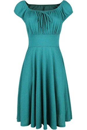 Voodoo Vixen Rockabilly Middellang kjole - Tessy Green Gathered Dress - XS til 4XL - Damer