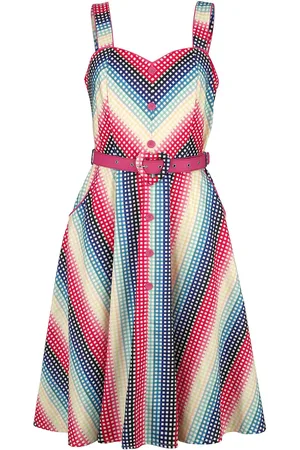 Voodoo Vixen Rockabilly Middellang kjole - Serene Rainbow Gingham Flare Dress - S til L - Damer