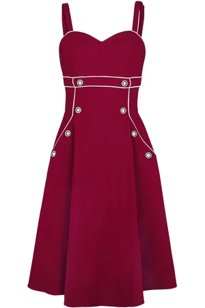 Voodoo Vixen Rockabilly Middellang kjole - Claudia Red Seaside Dress - XS til 4XL - Damer