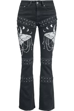Gothicana Goth Jeans - Grace - Jeans med Utdypende Prints og Snøring - W28L32 til W29L32 - Damer