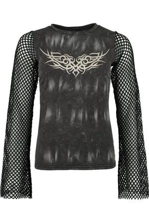 Rock Rebel Langermet skjorte - Longsleeve With Used Wash And Mesh Sleeves - S til XXL - Damer