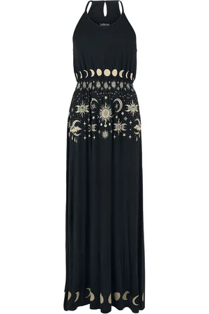 Gothicana Goth Lang kjole - Maxi-Kjole med Sol, Måne og Stjerner Print - S til XXL - Damer