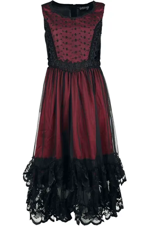 Gothicana Goth Middellang kjole - Ermløs Blondekjole - S til XL - Damer
