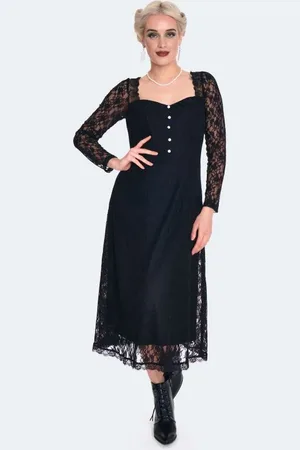 Voodoo Vixen Goth Middellang kjole - Vintage Style Lace Midi Dress - XS til XL - Damer