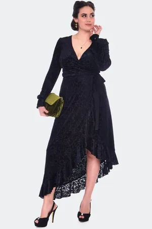 Voodoo Vixen Goth Middellang kjole - Devore Long Sleeve Wrap Dress - XS til M - Damer