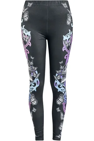 Full Volume Leggings - Leggings With Skull And Butterfly Print - S til XL - Damer