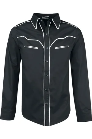 Banned Alternative Rockabilly Langermet skjorte - Plain Trim - S til XXL - Herrer