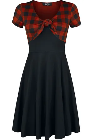 Rock Rebel Rockabilly Kort kjole - Rock Rebel Tie-Front Kjole med Rutete Mønster - S til XXL - Damer