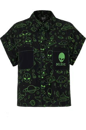 Hell Bunny Rockabilly Bluse - Mulder Shirt - XS til L - Damer