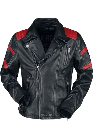 Rock Rebel Skinnjakke - Svart/Rød Lær Biker Jakke - S til 5XL - Herrer